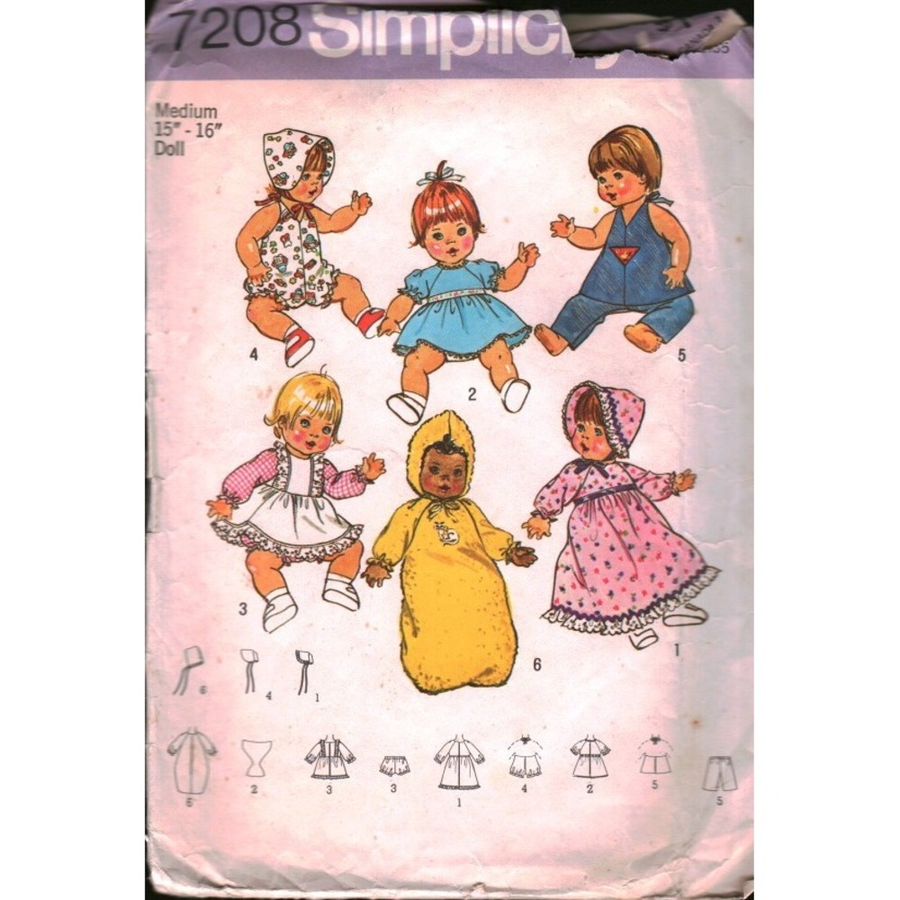 Vintage Simplicity 7208 Doll Clothes Sewing Pattern 15-16 Inch Baby Alive 1975‎